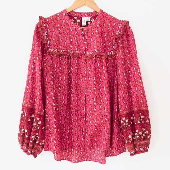 Joie | Tops | Joie Peasant Style Floral Print Long Sleeve Button Down ...
